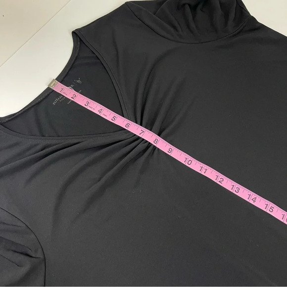Susan Graver Blouse Womens Size 1X Black Ruched VNeck 3/4 Sleeve Stretch - Picture 7 of 8